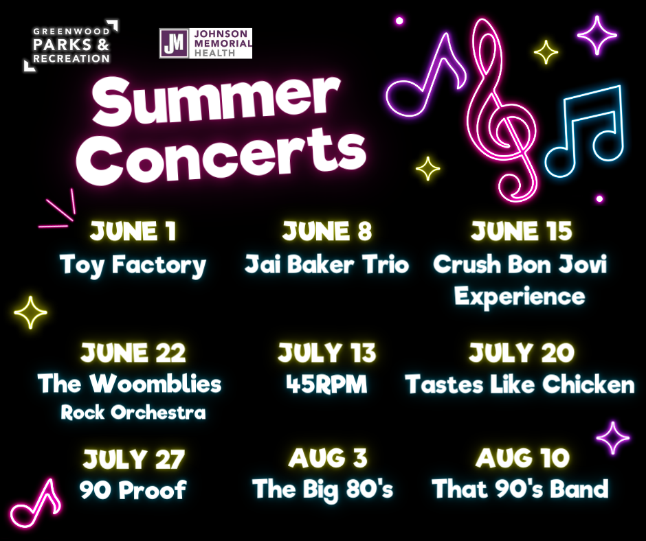 Image of advertisement for Greenwood Summer Concert Series